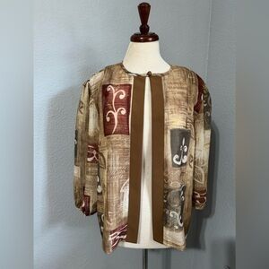 R&M Collection Women Brown Print Design Cardigan Metallic Details‎ Size 18